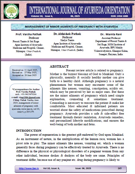 MANAGEMENT OF MINOR AILMENTS OF PREGNANCY WITH AYURVEDA